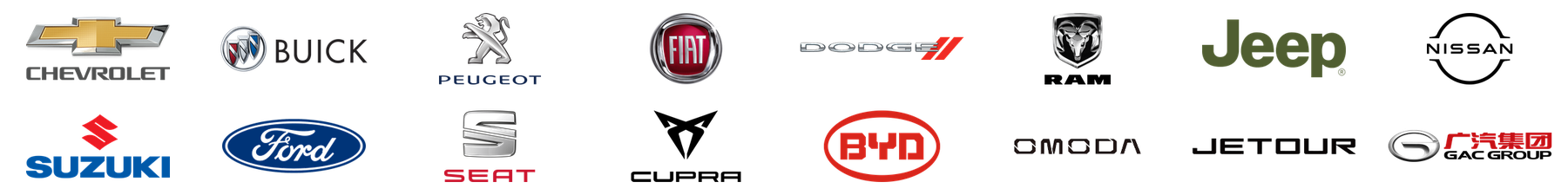 Logotipos de marcas automotrices con las que Zaztre ha trabajado