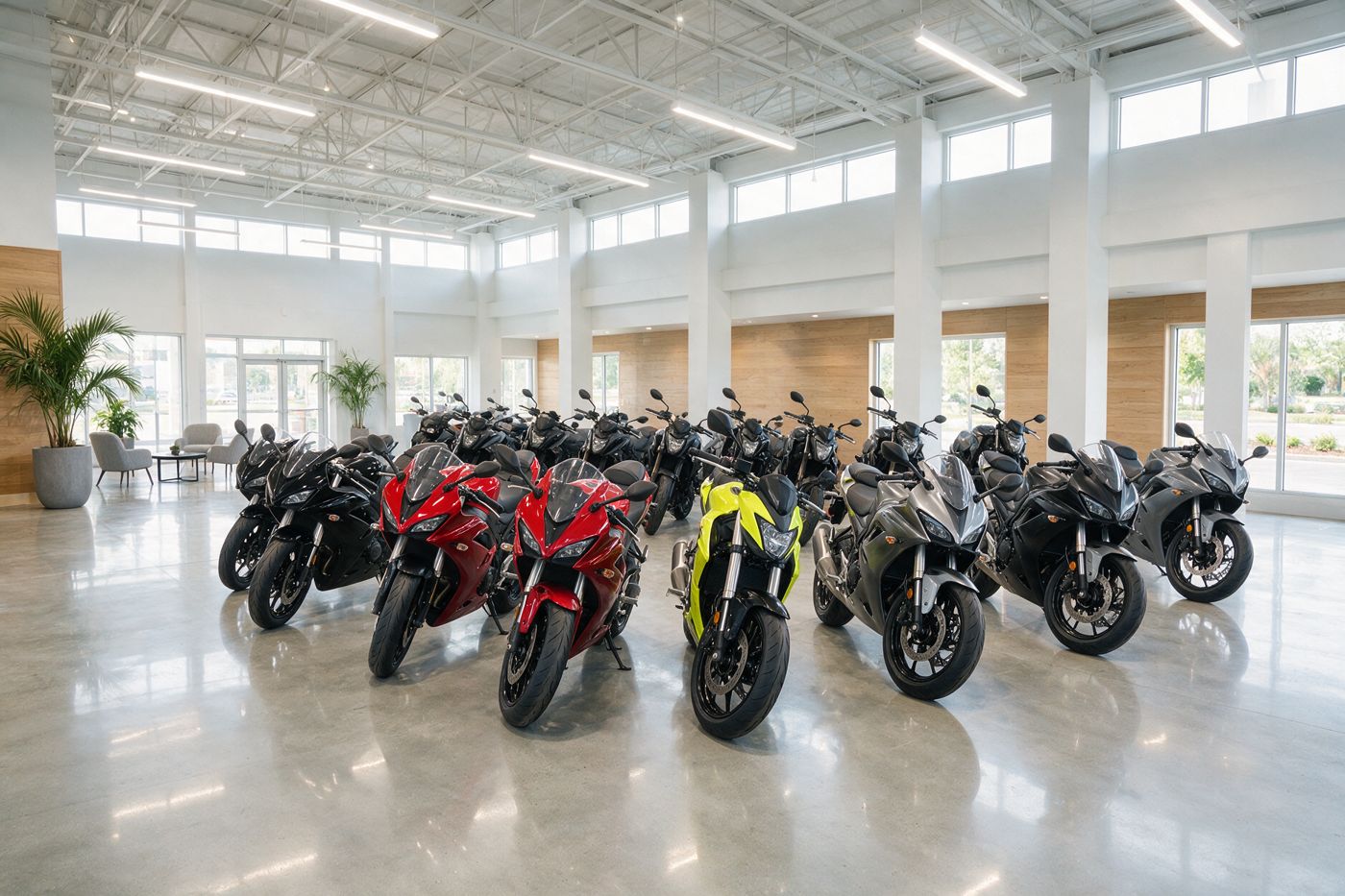 Piso de exhibición de una agencia de motocicletas
