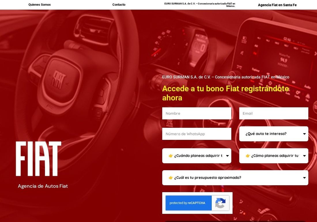 Captura de landing page de campaña Fiat